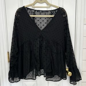 Zara Black Polka Dot Top Size XL